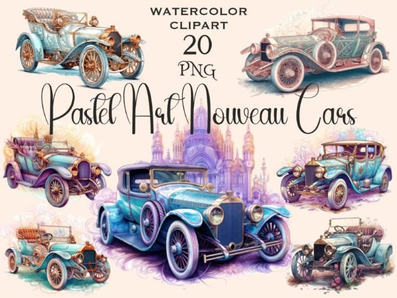 Download Pastel Art Nouveau Retro Car Clipart - Car Collection