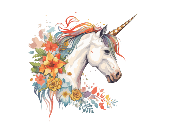 Download Watercolor Floral Unicorn Vector Clipart - Unicorn vector Collection