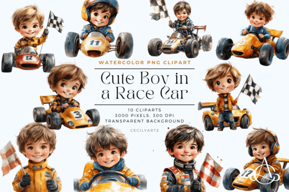 Download Cute Boy in a Race Car Clipart - Car Collection