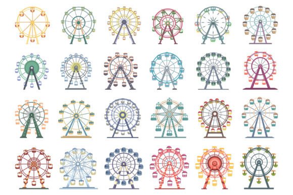 Download Ferris Wheel Icons Set Cartoon Vector. - Cartoon Collection