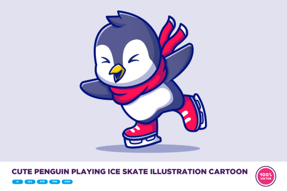 Download Cute Penguin Playing Ice Skate Cartoon - Cartoon Collection
