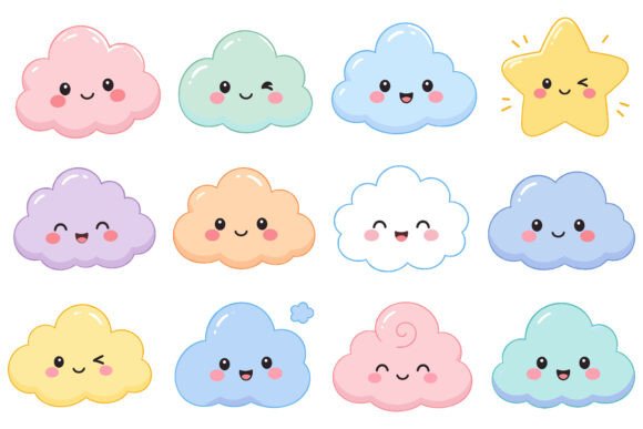 Download Cute Kawaii Cloud and Star Cartoon Set - Premium Resources
