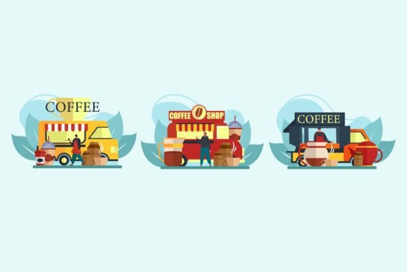 Download Cafe Shop on Top of the Car Flat Design - Car Collection