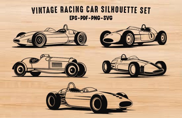 Download Vintage Racing Car Vector Silhouette Set - Car Collection
