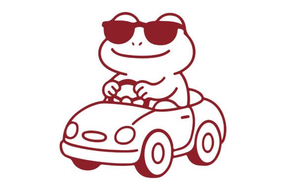 Download Funny Frog Riding Cartoon Car Line Art - Cartoon Collection