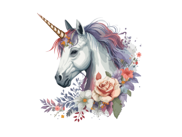Download Watercolor Floral Unicorn Vector Clipart - Unicorn vector Collection