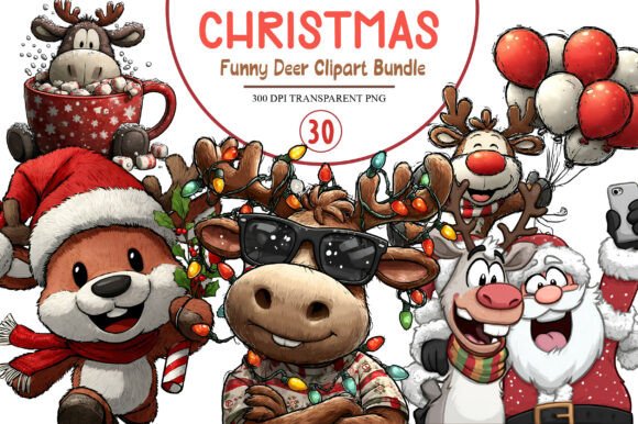 Download Christmas Funny Deer Clipart Bundle - Premium Resources